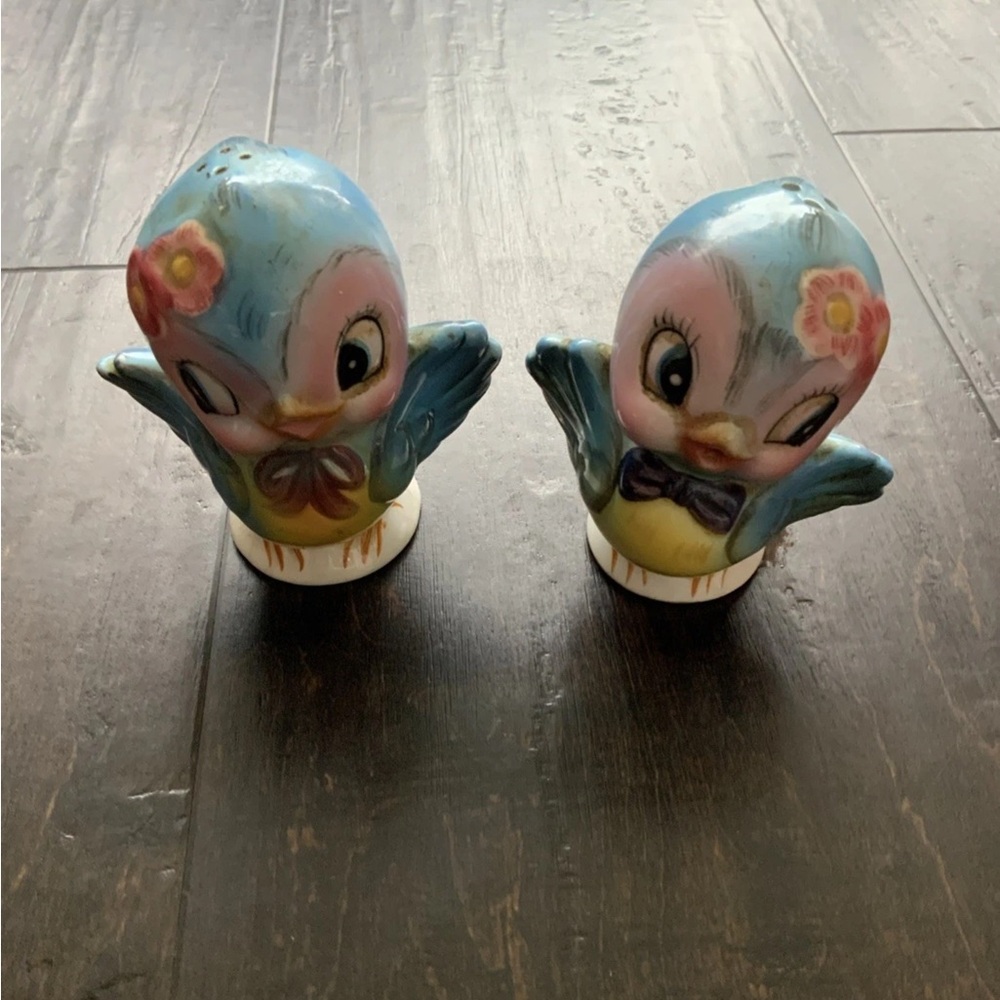 Lefton 1950s Mr & Mrs Blue Bird Salt and Pepper Shaker Set #282 Ceramic